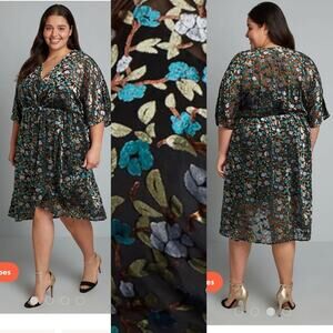ModCloth Midi Burnout Velvet Floral Faux Wrap Dress